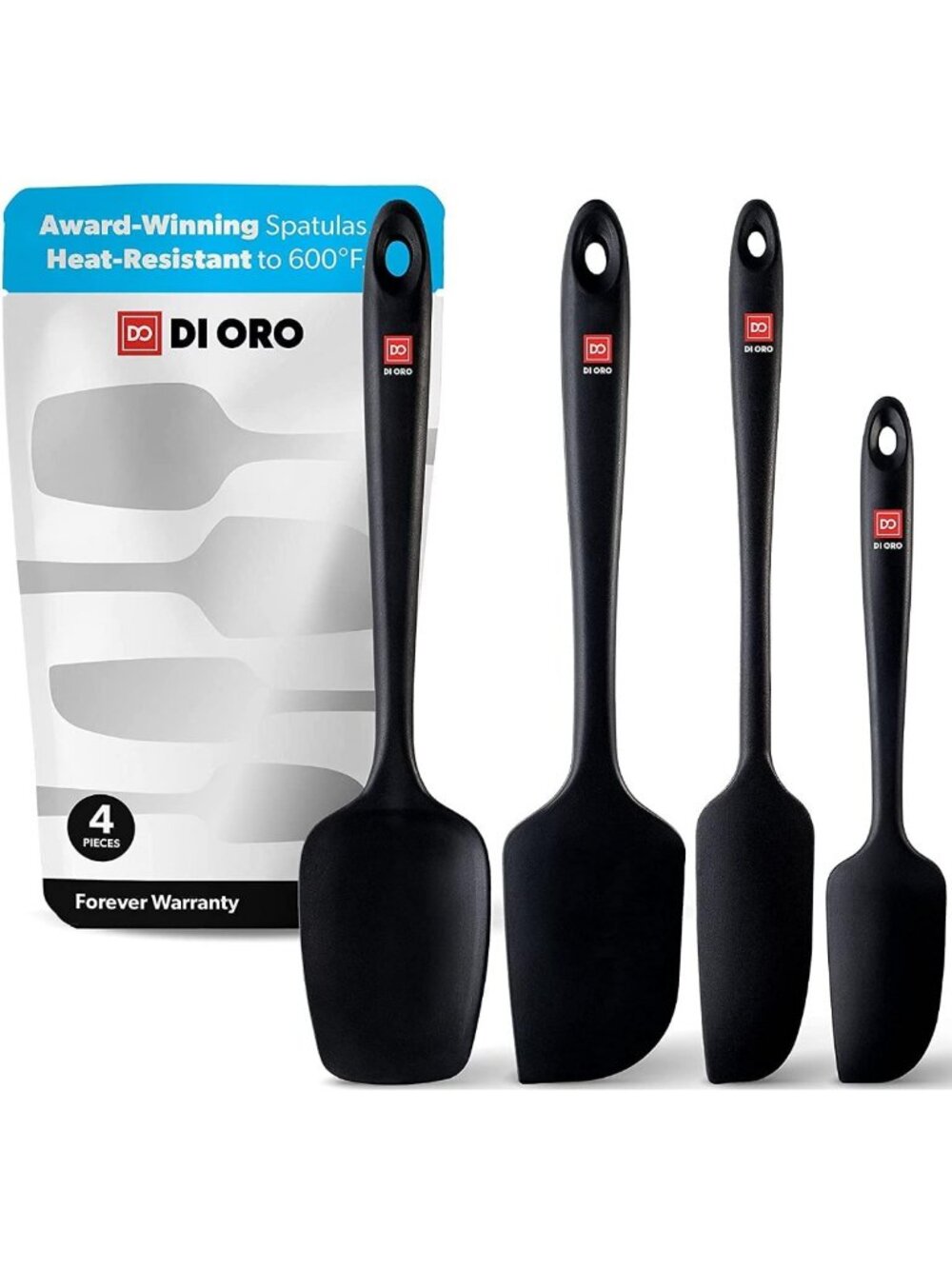 Heat Resistant Silicone Spatula Set - 4-Piece Kitchen Utensils, 600°F Safe